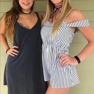 LF Striped gray/blue and white romper